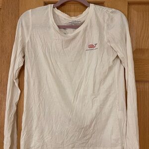 Vineyard Vines White Long Sleeve Tee with Pink Logo